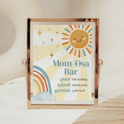 Hier komt de Son Retro Baby shower Mom Osa Bar Poster