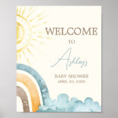 Hier komt de Son Retro Baby shower welkom Poster (Voorkant)