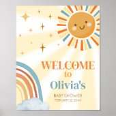 Hier komt de Son Retro Baby shower Welkom Poster (Voorkant)