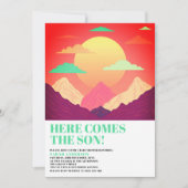 Hier komt de Son Retro Psychedelic Baby shower Kaart (Voorkant)