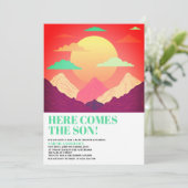 Hier komt de Son Retro Psychedelic Baby shower Kaart (Staand voorkant)
