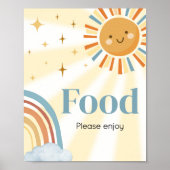 Hier komt de Son Retro Sunshine Baby shower eten Poster (Voorkant)