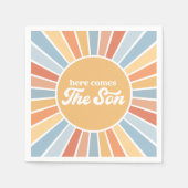 Hier komt de Son Retro Sunshine Boy Baby shower Servet (Voorkant)