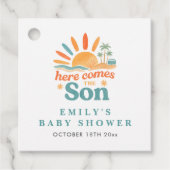 Hier komt de Son Summer Baby Shower Bedankjes Labels (Voorkant)