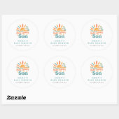 Hier komt de Son Summer Baby Shower Ronde Sticker (Vel)