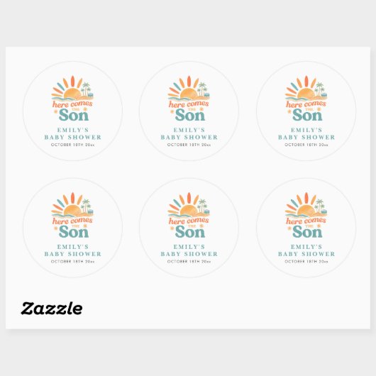 Hier komt de Son Summer Baby Shower Ronde Sticker (Vel)