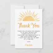 Hier komt de Son Sun Baby shower Dank u Bedankkaart (Voorkant)