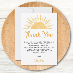 Hier komt de Son Sun Baby shower Dank u Bedankkaart