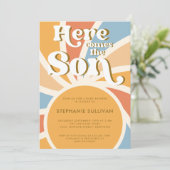 Hier komt de Son Sunrays Baby shower Invitation Kaart (Staand voorkant)