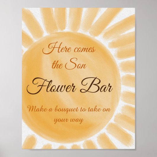 Hier komt de Son Sunshine Baby shower Flower Bar Poster (Voorkant)