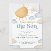 Hier komt de Son Sunshine Baby shower Invitation Kaart (Voorkant)