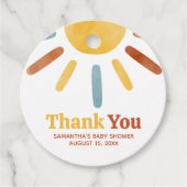 Hier komt de Son Sunshine Baby shower Round Bedankjes Labels (Voorkant)