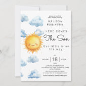 Hier komt de Son Waterverf Baby Boy Shower Kaart (Voorkant)