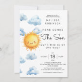 Hier komt de Son Waterverf Baby Boy Shower Kaart (Voorkant)