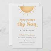 Hier komt de Son Yellow Baby shower-uitnodiging Kaart (Voorkant)