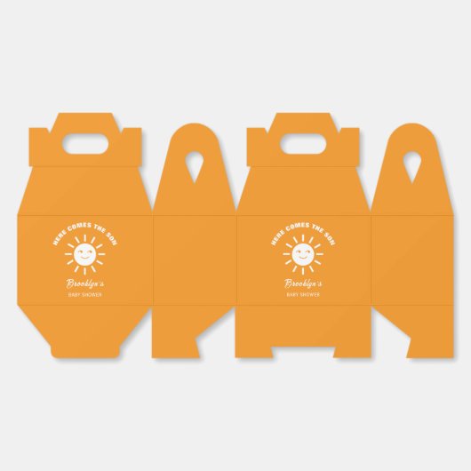Hier komt de Son Zon Baby shower Sinaasappel wit Bedankdoosjes (Ongevouwen)