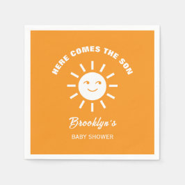 Hier komt de Son Zon Baby shower Sinaasappel wit Servet