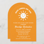 Hier komt de Son zon Sinaasappel wit Baby shower Kaart (Voorkant / Achterkant)