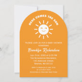 Hier komt de Son zon Sinaasappel wit Baby shower Kaart (Voorkant)