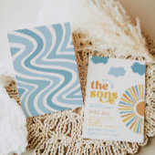 Hier komt de Sons Twin Boy Baby shower Uitnodigen Kaart