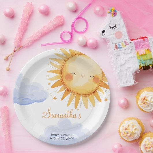 Hier komt de Sun baby shower uitnodiging Papieren Bordje (Feest)
