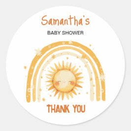 Hier komt de Sun baby shower uitnodiging Ronde Sticker