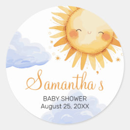 Hier komt de Sun baby shower uitnodiging Ronde Sticker