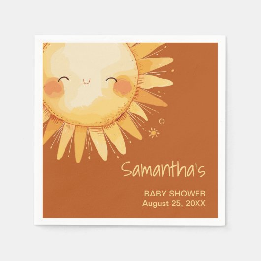 Hier komt de Sun Boho baby shower Enclosure Kaart Servet (Voorkant)