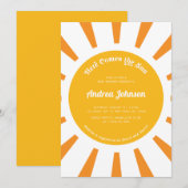 Hier komt de Sun Boho Sunshine Leuk Baby shower Kaart (Voorkant / Achterkant)