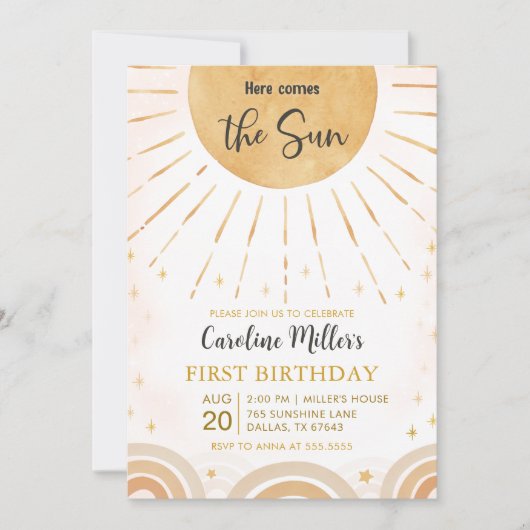 Hier komt de Sun Boho Sunshine-verjaardag Kaart (Voorkant)