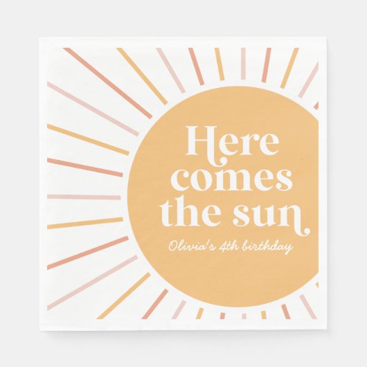 Hier komt de Sun Boho Sunshine-verjaardag Servet (Voorkant)