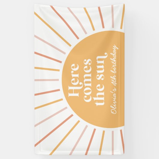 Hier komt de Sun Boho Sunshine-verjaardag Spandoek (Verticaal)