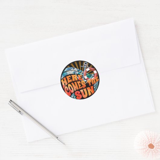 Hier komt de Sun Classic Round Sticker (Envelop)