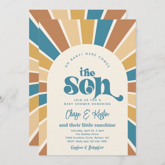 Hier komt de Sun Co-Ed Baby shower-uitnodiging Kaart (Voorkant / Achterkant)