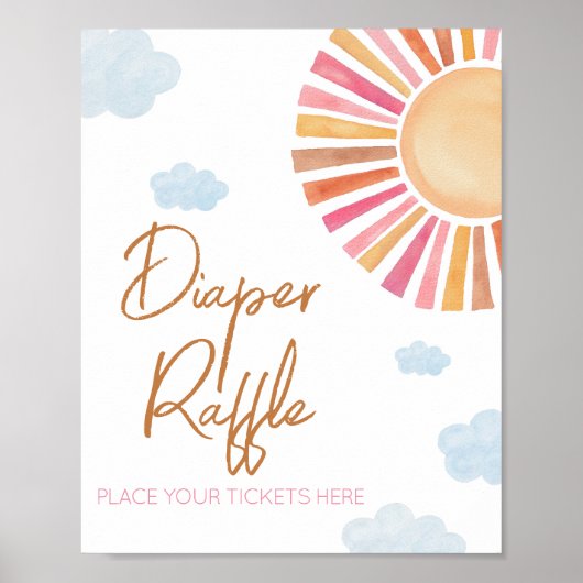 Hier komt de Sun Girl Baby shower Luier Raffle Poster (Voorkant)