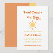 Hier komt de Sun Retro Boho Sunshine Baby shower Kaart (Voorkant / Achterkant)