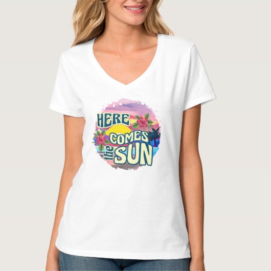Hier komt de Sun Retro Tropical Hawaiian Beach T-shirt (Voorkant)