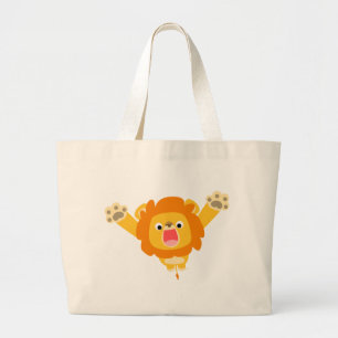 Hier komt de Trouble-zak (schattige cartoon-leeuw) Grote Tote Bag
