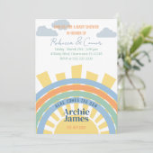 Hier komt de uitnodiging van het Baby shower Son (Staand voorkant)