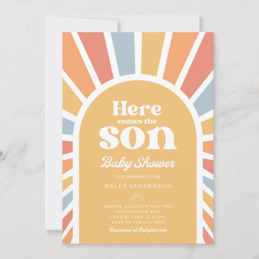 Hier komt de uitnodiging van het Baby shower Son (Voorkant)