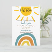 Hier komt de uitnodiging van het Baby shower Son (Staand voorkant)