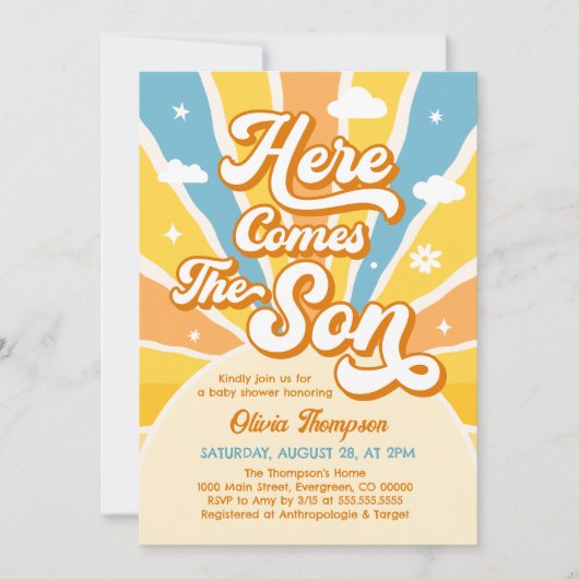 Hier komt de uitnodiging van het Baby shower Son (Voorkant)