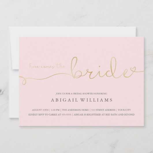 Hier komt de uitnodiging voor de bruiddouche (Voorkant)