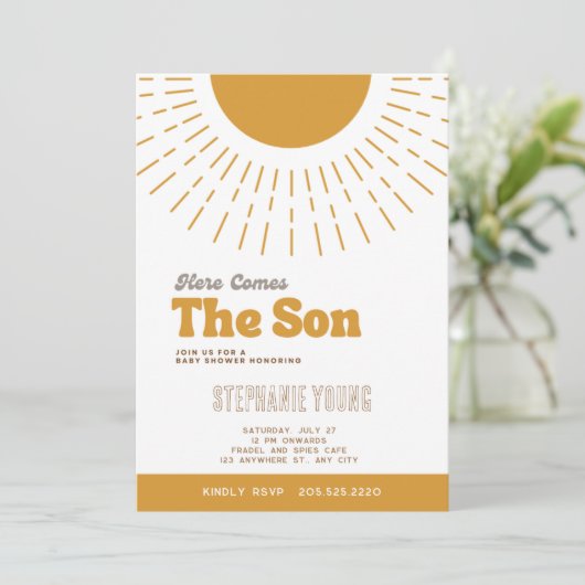 Hier komt de uitnodiging voor het Baby shower Son (Staand voorkant)