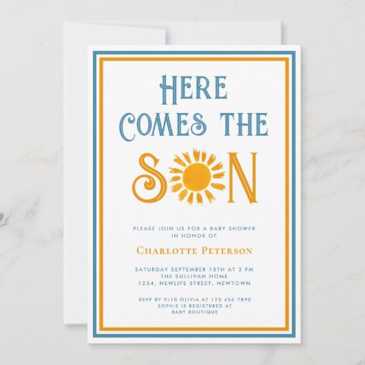 Hier komt de uitnodiging voor het Baby shower Son (Voorkant)