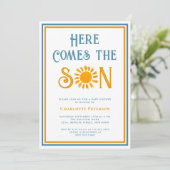 Hier komt de uitnodiging voor het Baby shower Son (Staand voorkant)