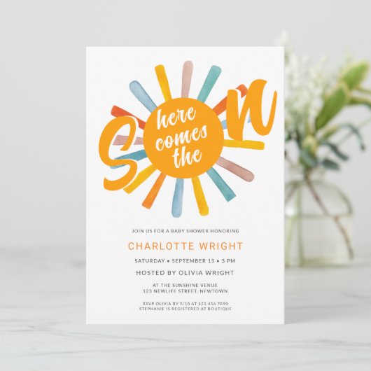 Hier komt de uitnodiging voor het Baby shower Son (Staand voorkant)