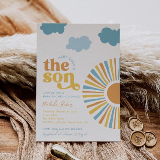 Hier komt de uitnodiging voor het Baby shower Son