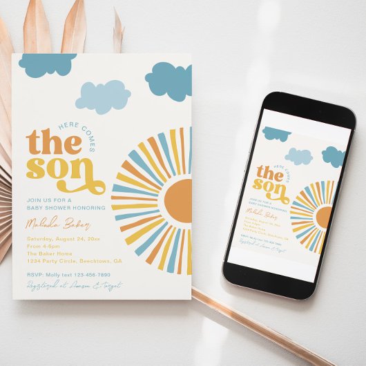 Hier komt de uitnodiging voor het Baby shower Son