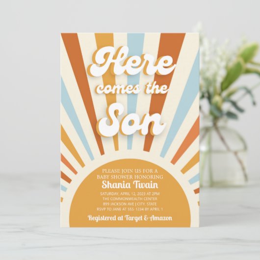 Hier komt de uitnodiging voor het Baby shower Son (Staand voorkant)